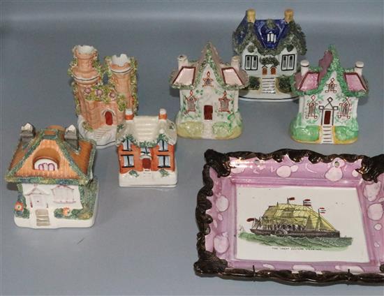 13 Staffordshire flat backs and 2 lustre plates
